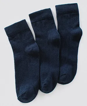 Pine Kids Regular Length Anti Microbial Washed School Socks Solid Pack of 3- Navy Blue