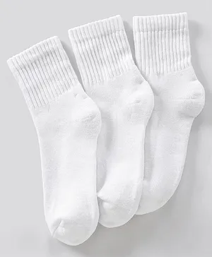 Pine Kids Ankle Length Anti Microbial Washed Terry School Socks Solid Pack of 3- White