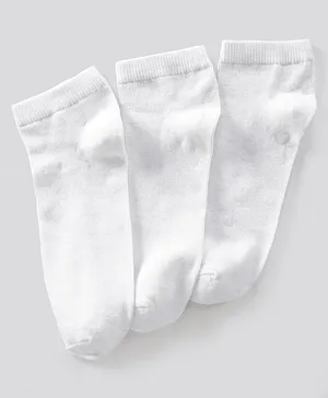 Pine Kids Ankle Length Anti Microbial Washed School Socks Solid Pack of 3- White