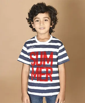 Lilpicks Couture Half Sleeves Striped And Summer Print Cool T Shirt - Blue White