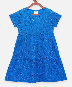 Lilpicks Couture Half Sleeves Stars & Lines Print Fit & Flared Dress - Blue