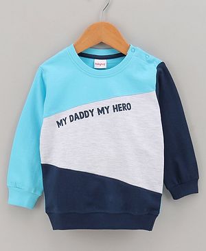 Babyhug Full Sleeves Cut & Sew Sweatshirt With Text Print- Blue/Grey