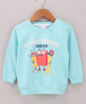 Babyhug Full Sleeves Cotton Knit Sweatshirt With Placement Print- Blue