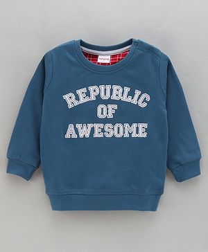 Babyhug Full Sleeves Cotton Knit Sweatshirt With Text Embroidery- Blue
