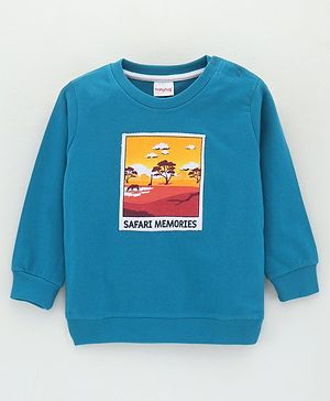 Babyhug Cotton Blend Full Sleeves Safari Printed Applique Sweatshirt -Blue