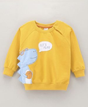 Babyhug Full Raglan Sleeves Sweatshirts With 3D Dinosaur Applique - Yellow