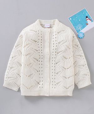 Babyhug Full Sleeves Cable Knit Solid Sweater  - White