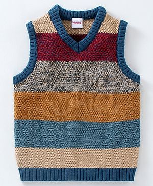 Babyhug Sleeveless Knit Sweater Striped - Multicolour