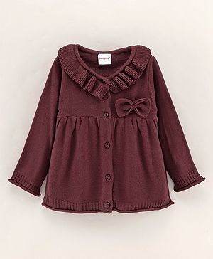 Babyhug Full Sleeves Solid Sweaters with Bow Applique - Brown