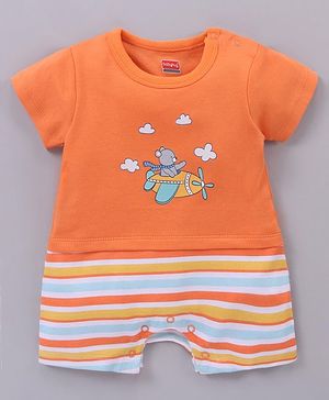 Babyhug 100% Cotton Half Sleeves Romper Airplane Print - Orange