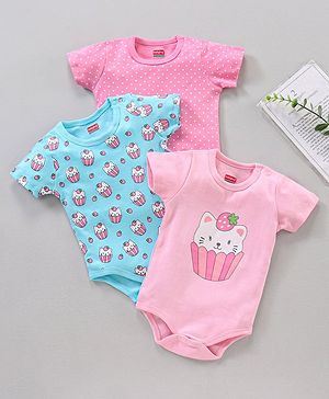 Babyhug 100% Cotton Half Sleeves Onesie Multi Print Pack of 3 - Multicolour