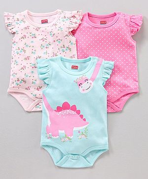 Babyhug 100% Cotton Frill Sleeves Onesie Multi Print Pack of 3 - Multicolour