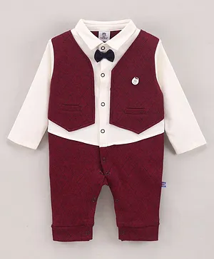Mini Taurus Party Wear Full Sleeves Rompers With Attached Jacket - Maroon