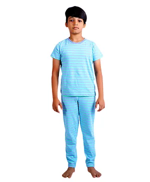 Frangipani Kids Half Sleeves Stripe Surprise Night Suit  - Blue Grey
