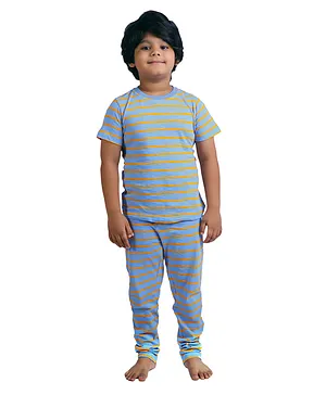 Frangipani Kids Half Sleeves Stripe Surprise Night Suit - Orange Blue