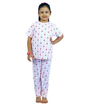 Frangipani Kids Half Sleeves Rosy Rabbits Print Night Suit - Pink Red