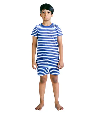 Frangipani Kids Half Sleeves Striped Night Suit - Navy Blue White