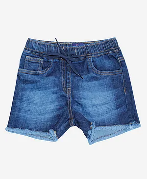 Kiddopanti Frayed Edge Distress Detail Denim Hot Shorts - Dark Blue
