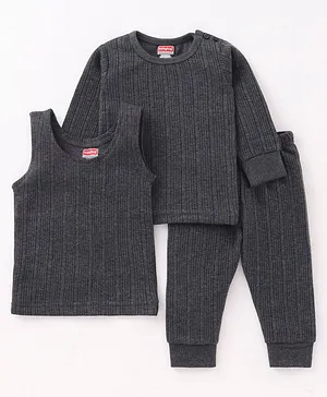 Babyhug Full Sleeves Pullover Vest & Pant Thermal Wear - Dark Grey