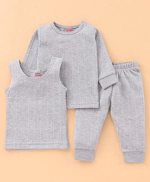 Babyhug Full Sleeves Pullover Vest & Pant Thermal Wear - Light Grey