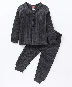 Babyhug Full Sleeves Solid Thermal Wear Set - Dark Grey