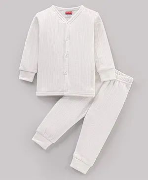 Babyhug Cotton Full Sleeves Thermal Inner Wear Set Striped Design - Off White