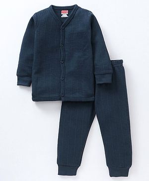 Babyhug Full Sleeves Solid Color Thermal Innerwear Set - Dark Navy