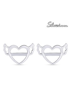 Silverium Sterling Silver 92.5% BIS Hallmarked Flying Heart Shaped Earrings - Silver