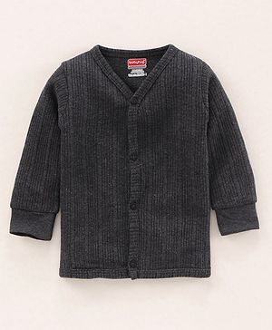 Babyhug Full Sleeves Front Open Thermal Vest Solid- Dark Grey