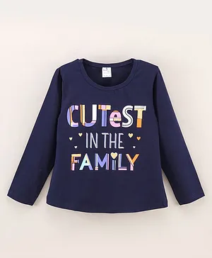 Smarty Girls Full Sleeves Top Text Print - Navy Blue