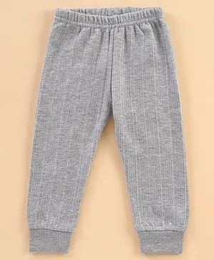 Babyhug Cotton Polyester Full Length Thermal Pants Solid - Light Grey