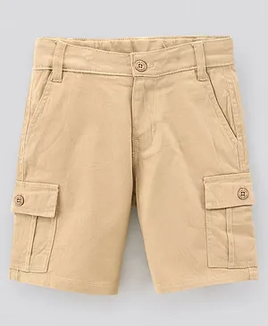 Pine Kids Cotton Short Length Shorts Solid - Beige