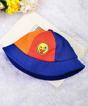 POPLINS Silly Emoji Patch Detail Color Block Flapper Hat - Royal Blue