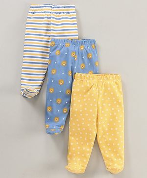 Babyhug Cotton Striped Bootie Leggings Lion Face Print Pack Of 3 - Multicolor