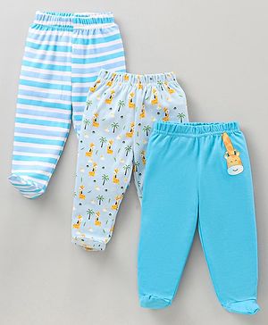 Babyhug 100% Cotton Bootie Leggings Striped Pack of 3 - Blue