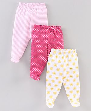 Babyhug Footed Stripes & Printed Bootie Leggings Pack of 3 - Multicolor