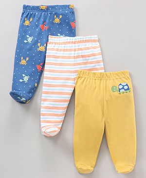 Babyhug Cotton Knit Footed Bootie Leggings Striped & Crabs Printed Pack of 3 - Multicolor