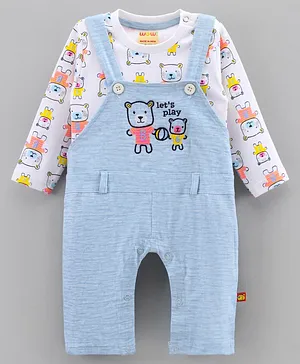 WOW Clothes Cotton Full Sleeves Tee With Dungaree Printed - Blue