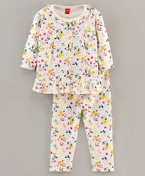 WOW Clothes Full Sleeves Top & Pyjama Set Floral Print - Light Yellow