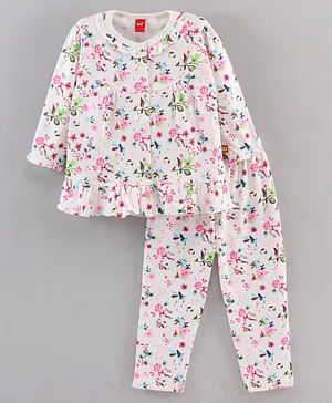 WOW Clothes Full Sleeves Top & Pyjama Set Floral Print - Pink