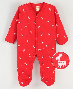 WOW Clothes Full Sleeves Sleepsuit Animal Print - Red