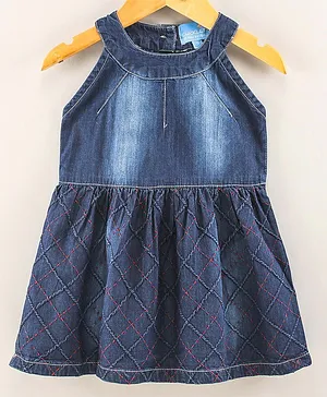CHICKLETS Sleeveless Washed & Designed Fit & Flare Dress - Blue