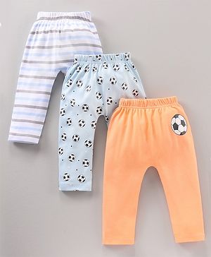 Babyhug Diaper Leggings Striped & Soccer Ball Print Pack Of 3 - Multicolor
