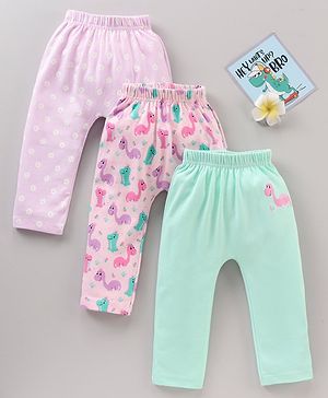 Babyhug Full Length Diaper Leggings Dino & Floral Print Pack of 3 - Multicolor