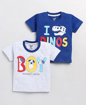 TOONYPORT Pack Of 2 Dinos And Boy Printed T Shirts - Grey Blue