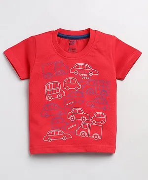 TOONYPORT Half Sleeves Cars Printed T Shirt - Red