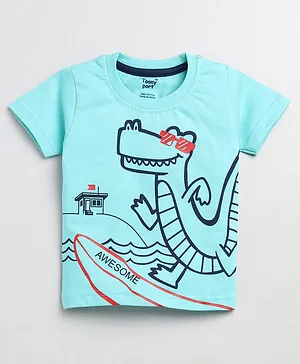 TOONYPORT Half Sleeves Surfing Dino Printed T Shirt - Blue