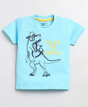 TOONYPORT Half Sleeves Too Cool For Preschool And Dino Printed T Shirt - Blue