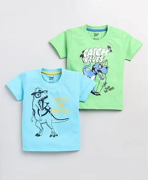 TOONYPORT Pack Of 2 Dino Printed T Shirts - Green Blue