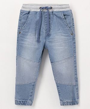 Babyhug Cotton Full Length Stretchable Denim Jeans Solid - Blue